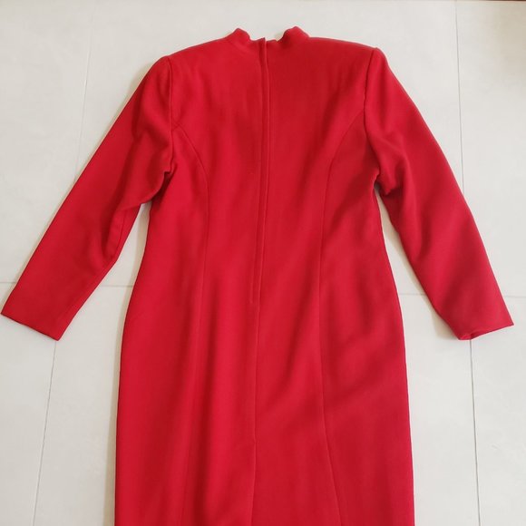 Red Adriano Pure Virgin Wool Dress with Shoulder Pads Size 14 - Picture 3 of 8